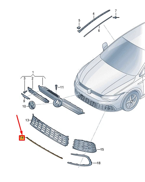 NEW VW GOLF CD MK8 FRONT LOWER CENTRE BUMPER GRILLE TRIM 5H08537659B9 ORIGINAL