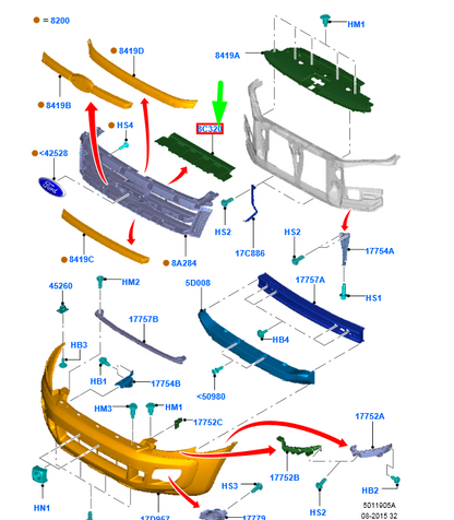 new ford ranger t6 mk1 front upper air deflector 5148957 ab39-8c320-aa original