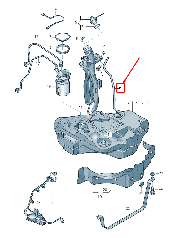 new vw eos 1f fuel tank breather line 1q0201993a original