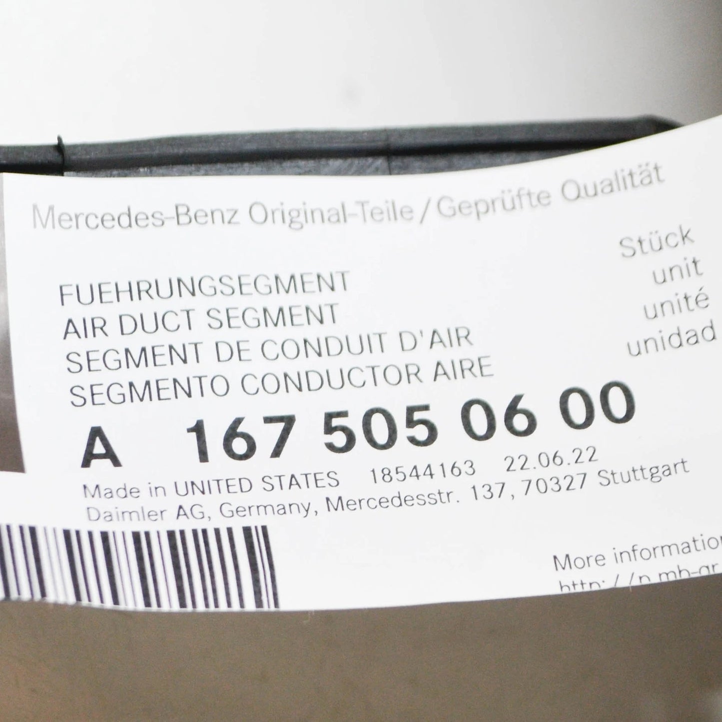 NEW MERCEDES-BENZ GLE W167 LOWER AIR DUCT SEGMENT A1675050600 ORIGINAL