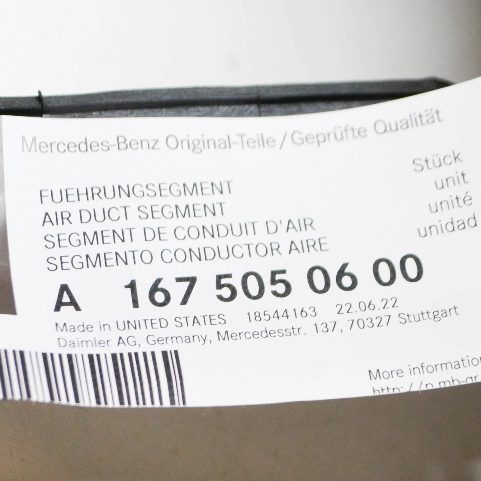 NEW MERCEDES-BENZ GLE W167 LOWER AIR DUCT SEGMENT A1675050600 ORIGINAL