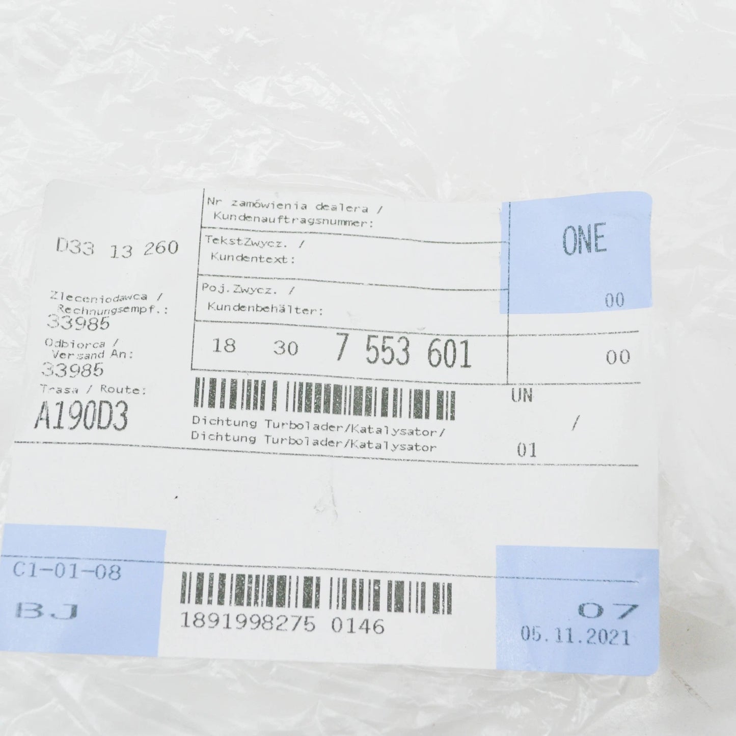 NEW BMW 6 F12 EXHAUST PIPE GASKET 18307553601 7553601 ORIGINAL