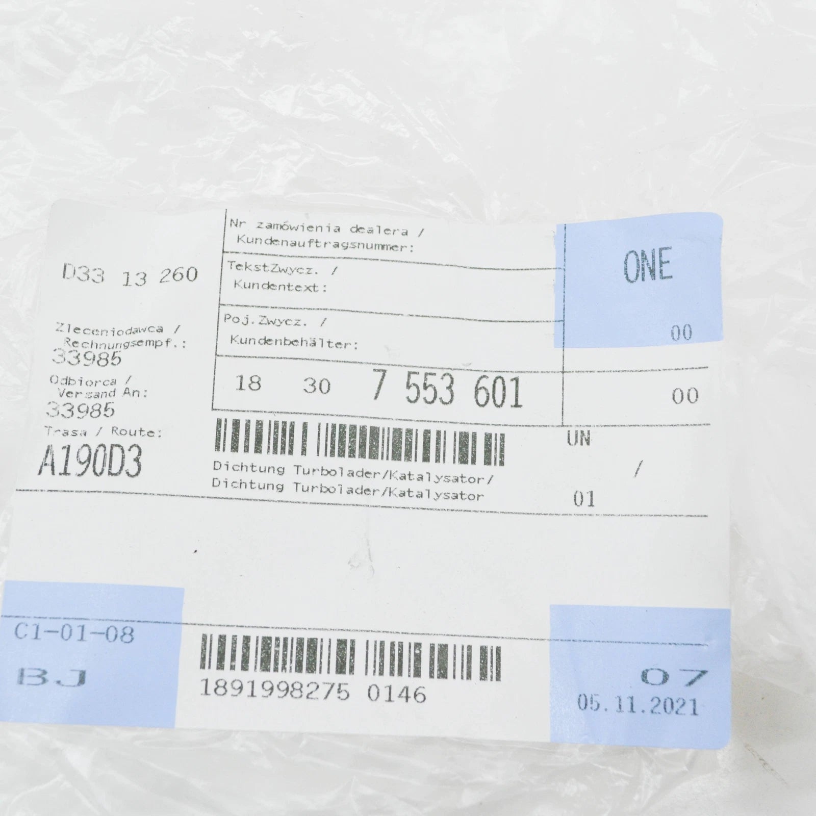 NEW BMW 6 F12 EXHAUST PIPE GASKET 18307553601 7553601 ORIGINAL