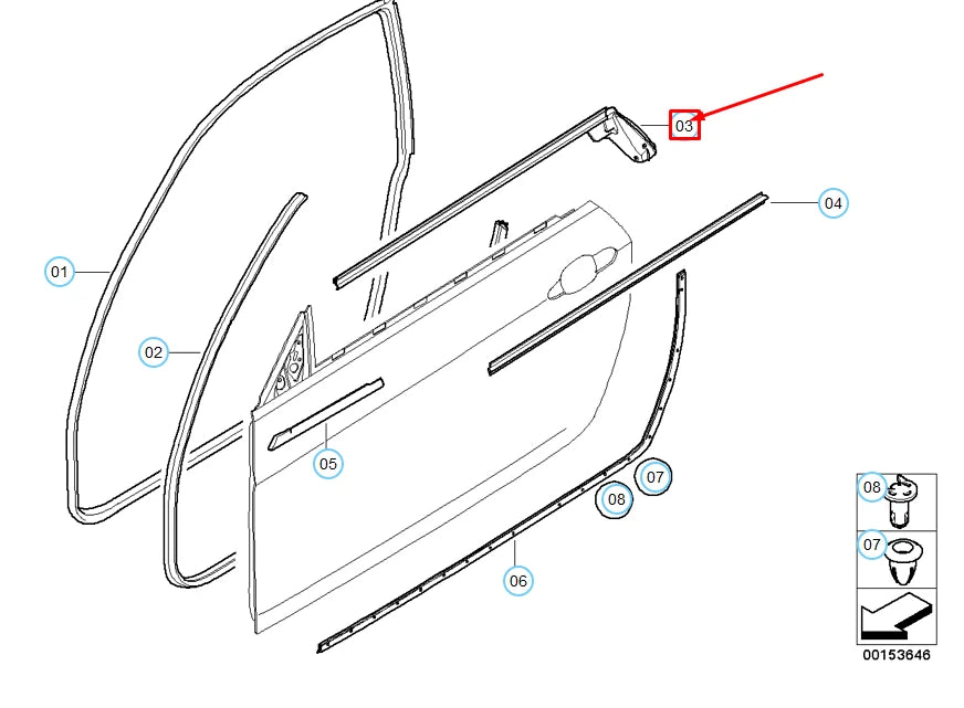 NEW BMW 1 E81 FRONT LEFT DOOR INSIDE CHANNEL SEALING 51337164939 ORIGINAL