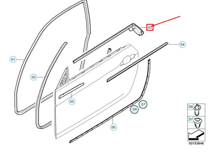 NEW BMW 1 E81 FRONT LEFT DOOR INSIDE CHANNEL SEALING 51337164939 ORIGINAL