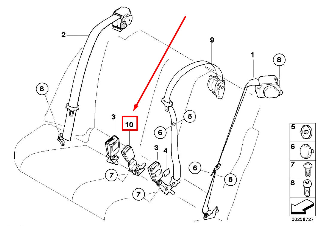 NEW BMW X6 E71 REAR CENTER LOWER SEAT BELT 7228720 72117228720 ORIGINAL