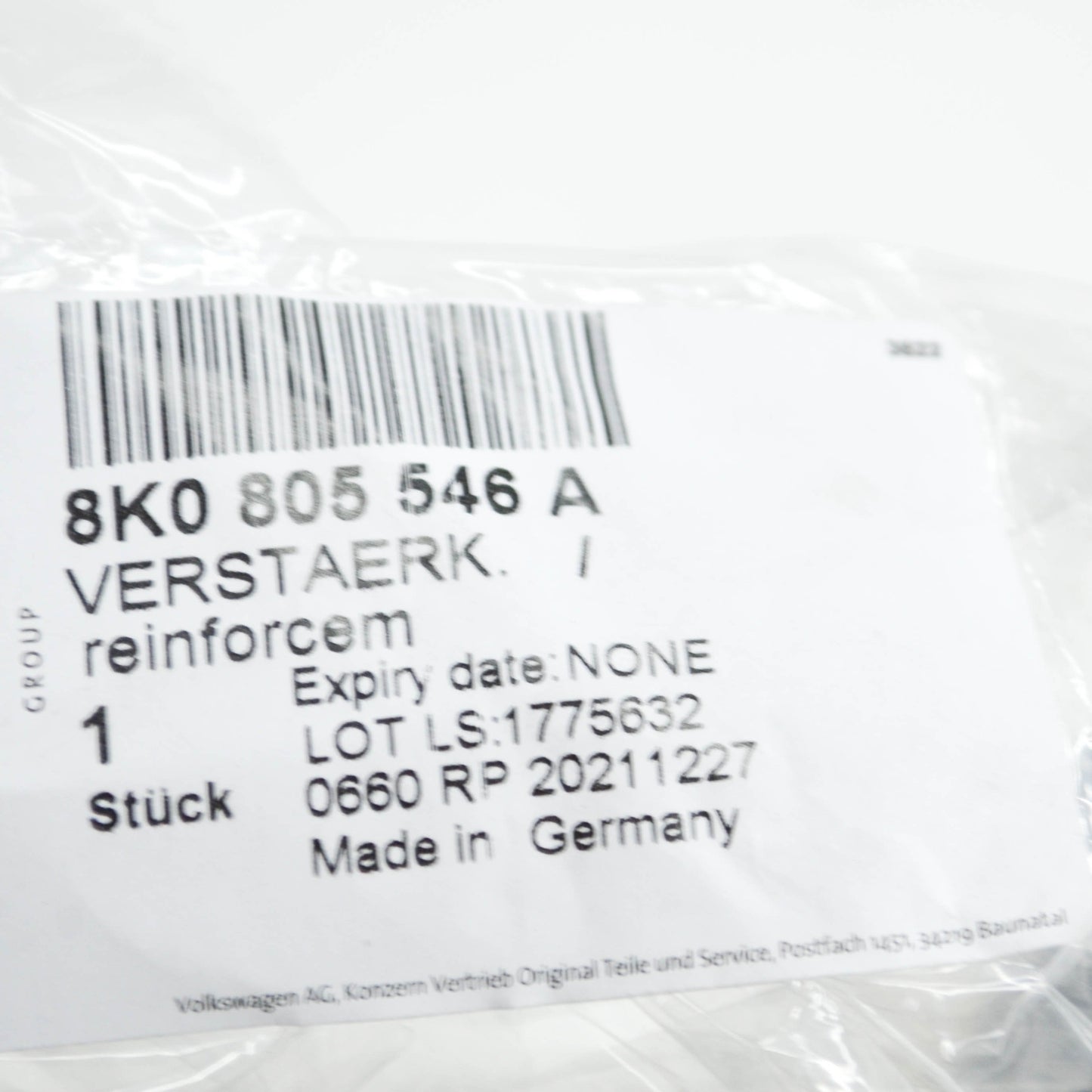 NEW AUDI A4 B8 REINFORCEMENT FOR LOCK CARRIER RIGHT LOWER 8K0805546A ORIGINAL