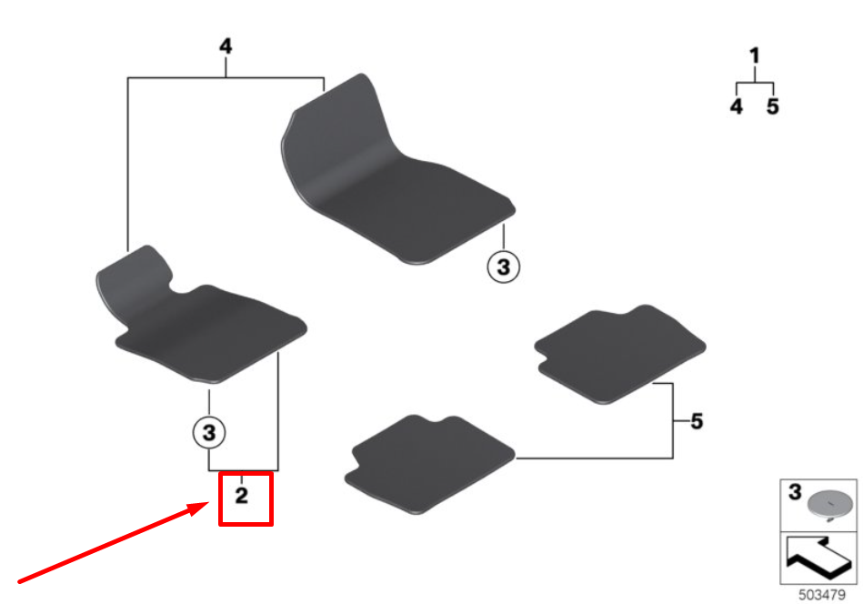 new bmw 4 f32,f82 front left velours floor mat 7335849 51477335849 original