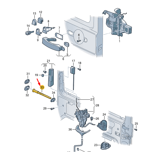 new vw transporter vi t6 sliding door right connecting rod 7h0843176 original