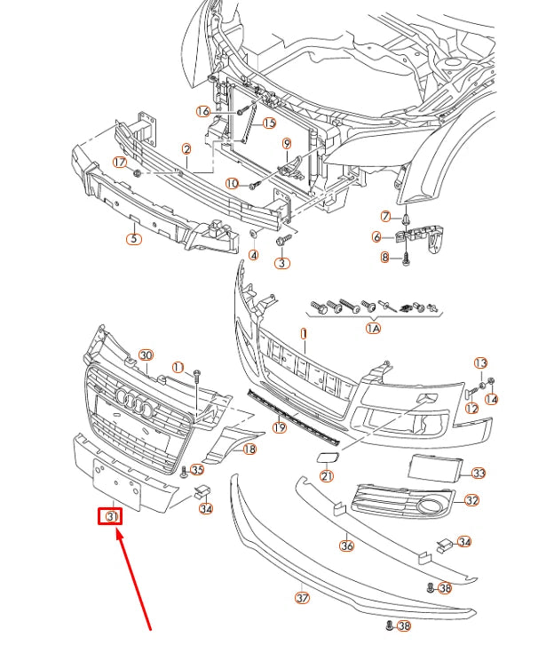 NEW AUDI TT 8J FRONT LICENSE PLATE HOLDER 8J0807285T1RR ORIGINAL