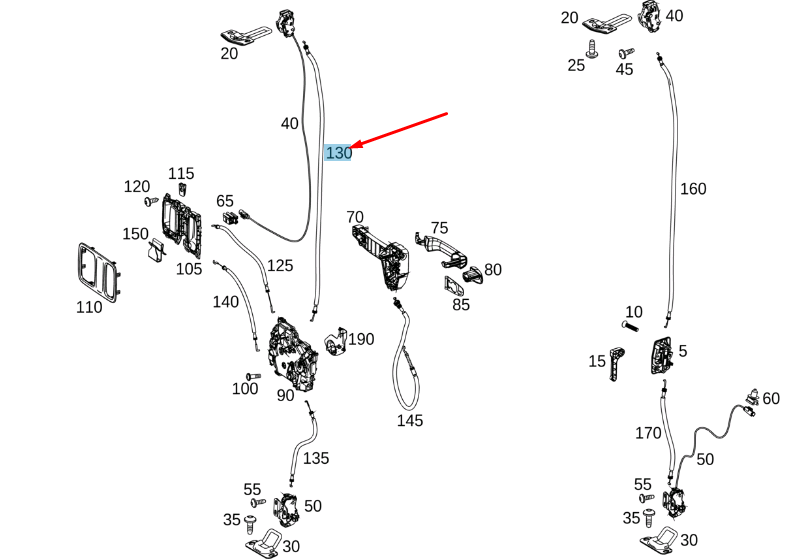 new mercedes-benz vito w447 rear end door right cable a4477600204 original