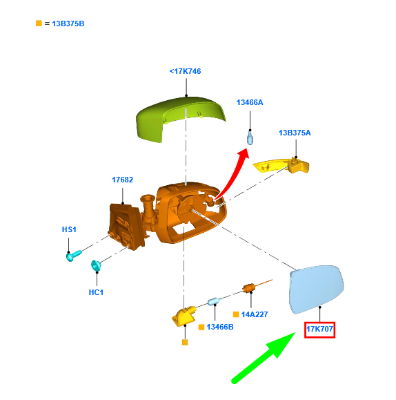 new ford focus c346 mk3 front left door mirror glass lhd 1711137 original