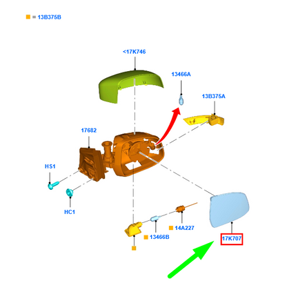 new ford focus c346 mk3 front left door mirror glass lhd 1711137 original