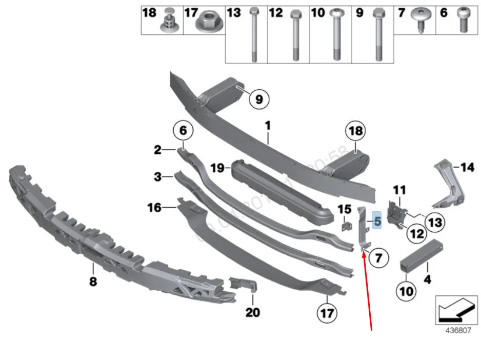 NEW BMW 5 F10 FRONT BUMPER RIGHT BRACKET CONNECTOR 51117158894 2015 ORIGINAL