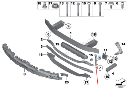 NEW BMW 5 F10 FRONT BUMPER RIGHT BRACKET CONNECTOR 51117158894 2015 ORIGINAL