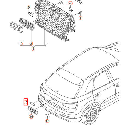 NEW AUDI Q3 8U RS REAR TRUNK BOOT LID EMBLEM BADGE 8U0853740 ORIGINAL