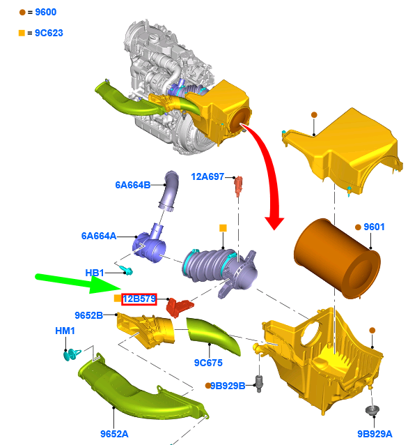 new ford kuga mk2 c520 mass air flow sensor em5a-12b579-aa 2038581 original