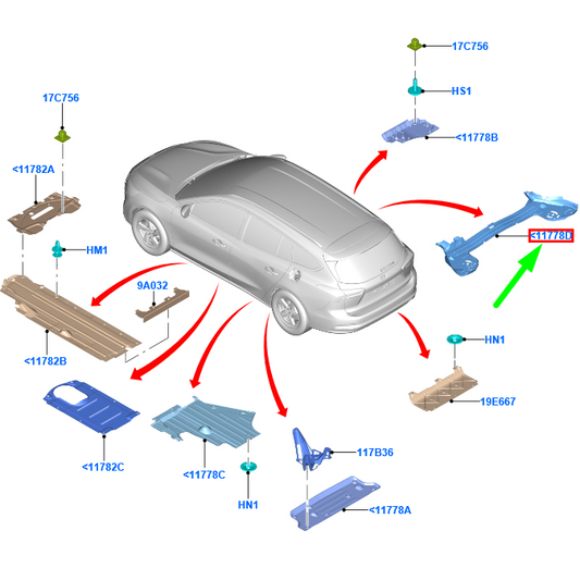 new ford focus mk4 rear underbody air deflector 2323494 jx6b-11787-ae original