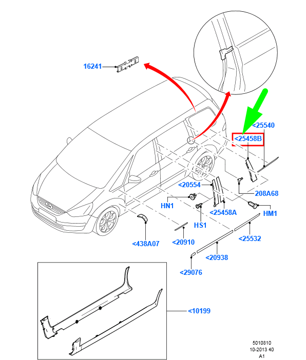 new ford galaxy mk2 rear left door window frame c-pillar molding 1727750
