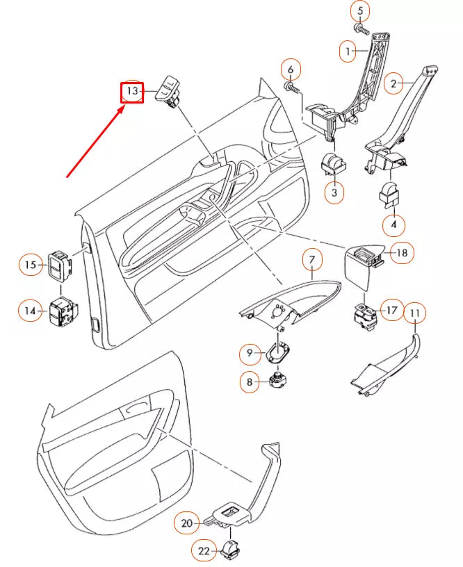 NEW AUDI A3 8P FRONT LEFT CENTRAL LOCKING SWITCH LHD 8P1962107G5PR ORIGINAL