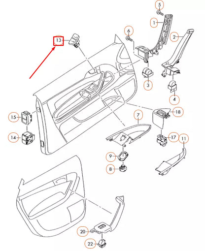 NEW AUDI A3 8P FRONT LEFT CENTRAL LOCKING SWITCH LHD 8P1962107G5PR ORIGINAL