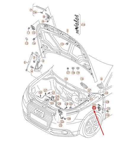 NEW AUDI A1 8X ENGINE HOOD LID LOCK CABLE GRIP LHD 8X18235334PK ORIGINAL