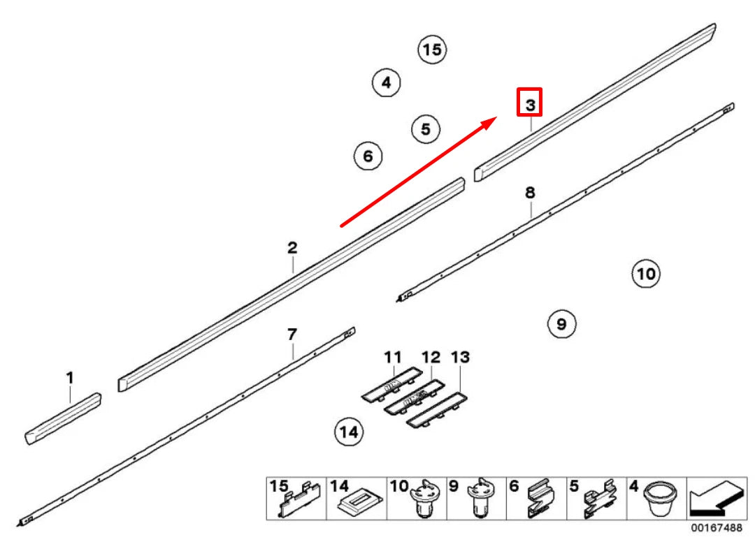 NEW BMW 5 E39 REAR RIGHT DOOR MOULDING 8159298 51138159298 ORIGINAL