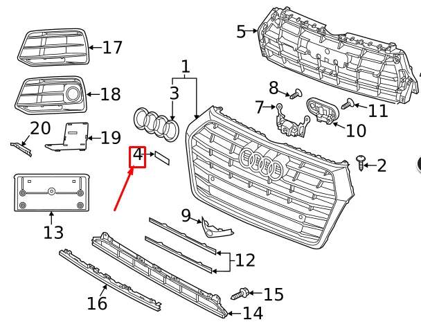 NEW AUDI Q5 FY RADIATOR GRILLE QUATTRO EMBLEM BADGE 80A8537362ZZ ORIGINAL