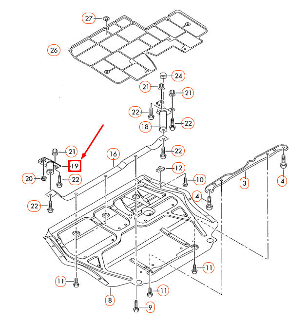 NEW AUDI A3 8P SKID PLATE RIGHT BRACKET MOUNT 1K0018966E ORIGINAL