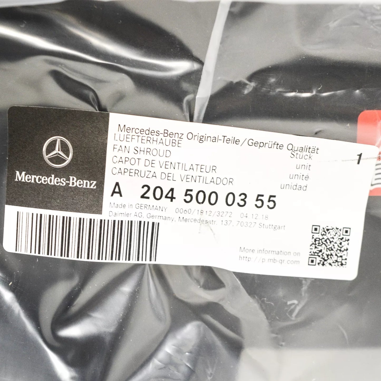 NEW MERCEDES-BENZ GLK-CLASS X204 AIR INTAKE TOP FAN SHROUD A2045000355 ORIGINAL