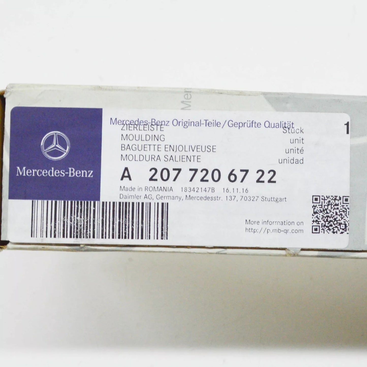 NEW MB E COUPE C207 FRONT LEFT DOOR PANEL MOULDING A2077206722 ORIGINAL