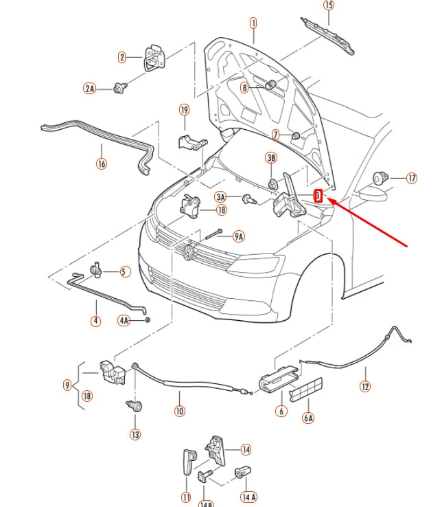 NEW VOLKSWAGEN JETTA A6 ENGINE HOOD LID LEFT HINGE 5C6823301A ORIGINAL