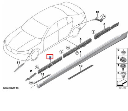 NEW BMW 7 G11 FRONT RIGHT MIDDLE SIDE SIDESKIRT HOLDER 51777357134 ORIGINAL