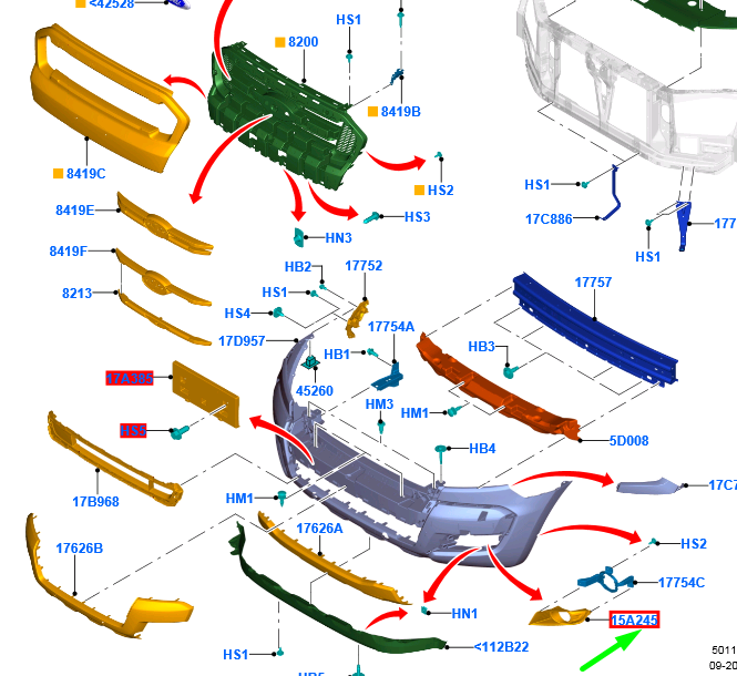 new ford ranger mk2 front right fog lamp grille eb3b-15a298-ab 1920492 original