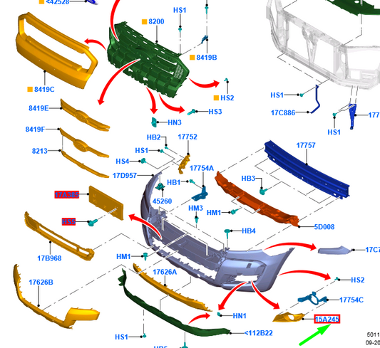 new ford ranger mk2 front right fog lamp grille eb3b-15a298-ab 1920492 original