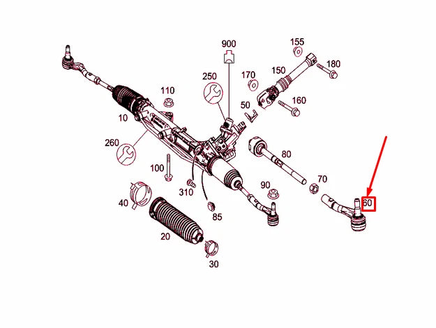 NEW MB GLK X204 STEERING GEAR LEFT OUTSIDE TIE ROD LHD A2043301903 ORIGINAL
