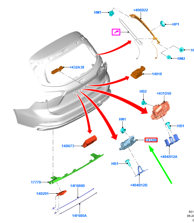 new ford focus c519 mk4 rear lid lock assy 2010531 fr3b-6343282-cb original