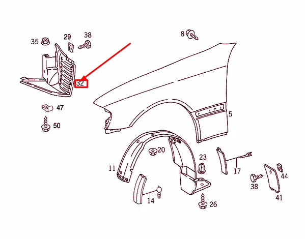 NEW MB C W202 FRONT LEFT FENDER WHEELHOUSE COVERING A2026981930 ORIGINAL