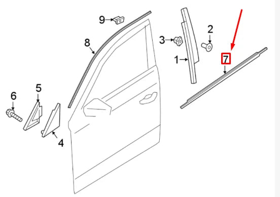NEW AUDI A4 B9 FRONT RIGHT DOOR WINDOW BELT MOLDING 8W0853284E2ZZ ORIGINAL
