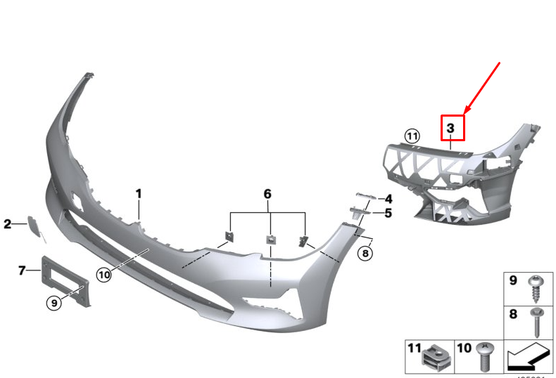 new bmw 3 g20 front right bumper mounting bracket 51117422248 original
