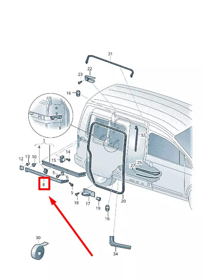 NEW VW CADDY MK3 LEFT SLIDING DOOR RAIL COVER 2K0843795B