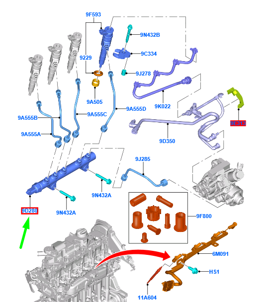 new ford ecosport mk2 fuel supply rail manifold 1697685 av6q-9d280-b2a original