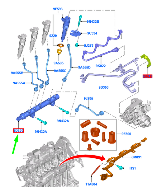 new ford ecosport mk2 fuel supply rail manifold 1697685 av6q-9d280-b2a original