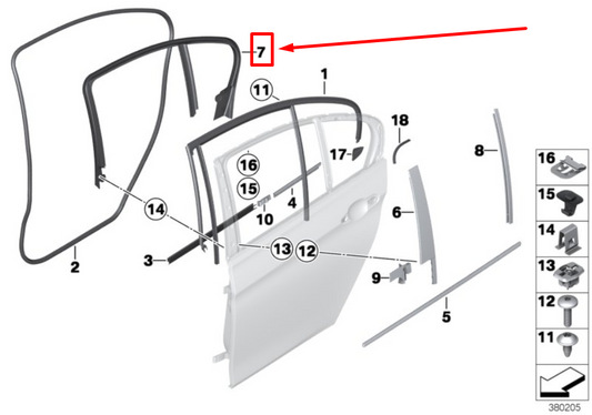 new bmw 3 f30,f80 rear right door window frame cover 7259710 51357259710