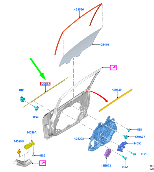 new ford puma front left door belt outer weatherstrip 2454281 original