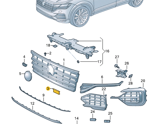 NEW VW TOUAREG CR7 FRONT BUMPER RADIATOR GRILLE COVER CAP 7608536969B9 ORIGINAL
