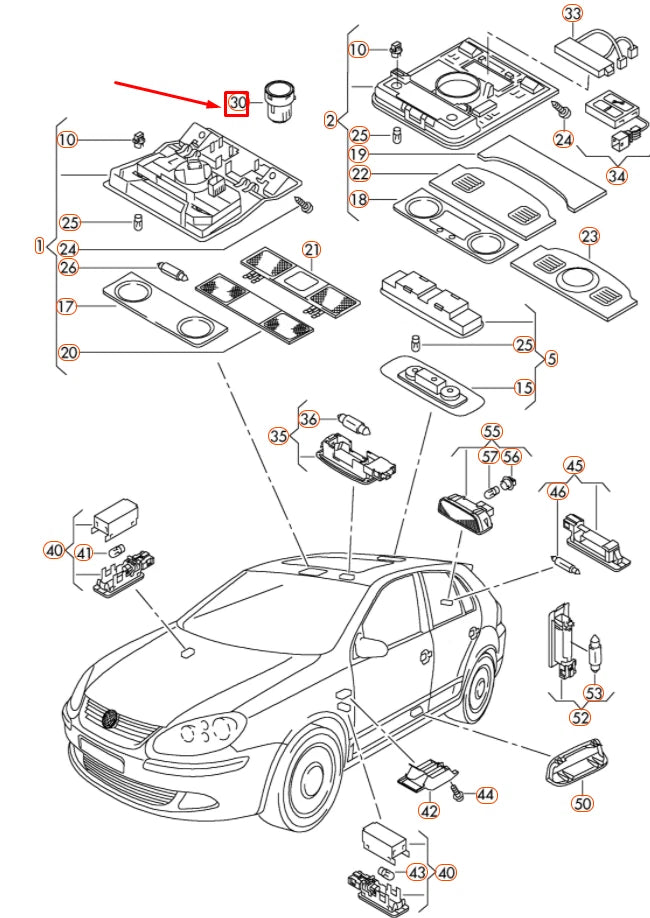 NEW VOLKSWAGEN GOLF 5K MK6 FRONT INTERIOR SUNROOF SWITCH 1K0959613C2EN ORIGINAL