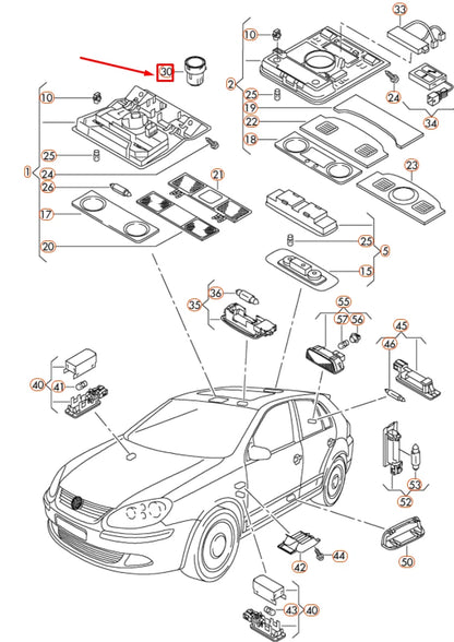 NEW VOLKSWAGEN GOLF 5K MK6 FRONT INTERIOR SUNROOF SWITCH 1K0959613C2EN ORIGINAL