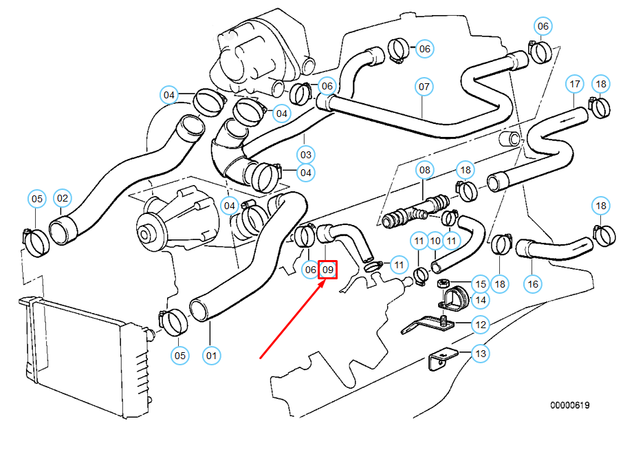 new bmw 3 e30 cooling system water hose 11531285919 original