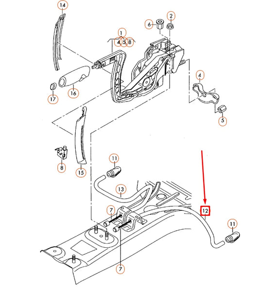 NEW AUDI A3 8P LEFT HANDBRAKE CABLE GUIDE TUBE 1K0711951A